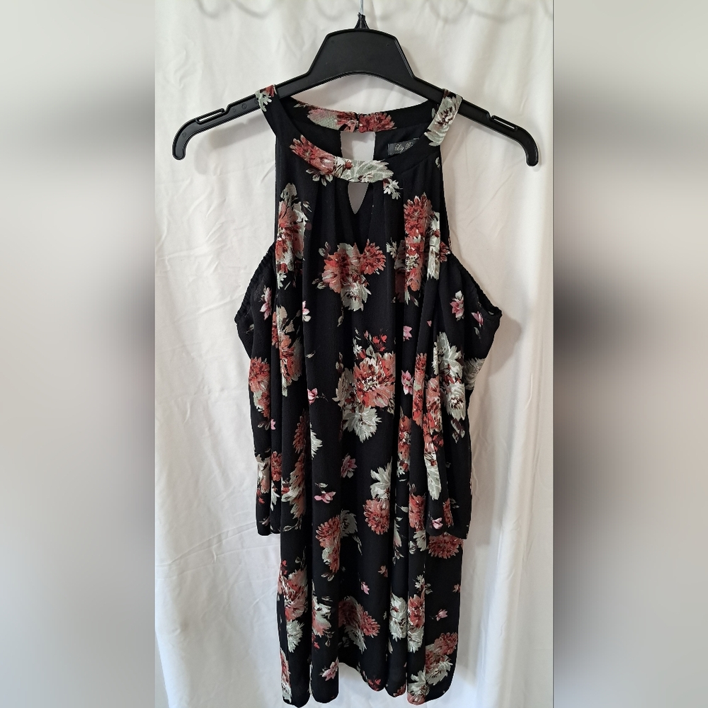 Lily Rose Black Floral Halter Cold Shoulder Blouse
